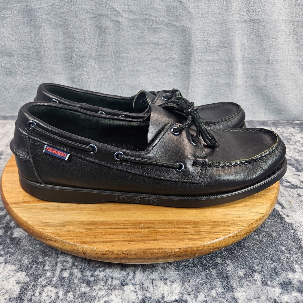 Sebago Docksides Portland Boat Shoes Mens Size 10 W Black Leather Lace Up